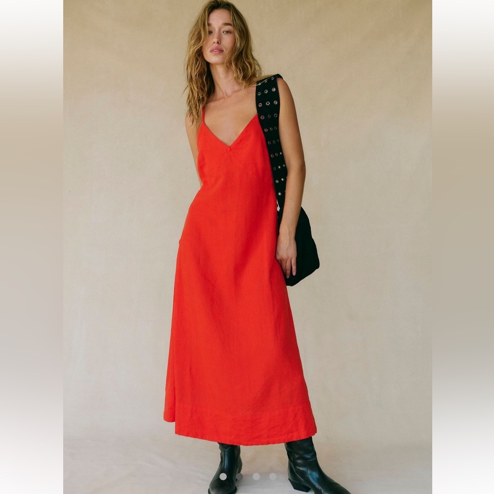 Free people Emmers Linen Midi in Mandarin Red, size medium